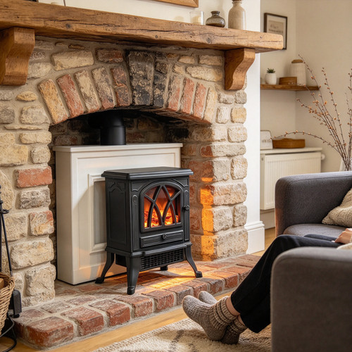 Black 2000w electric fireplace - black,